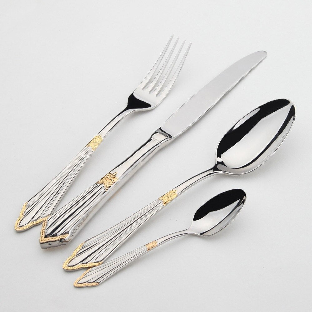 BowLift | 24- or 48-Piece Stainless Steel Cutlery Set in Gold Finish - GlowCut