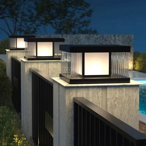 Modern Simplicity Aluminum Square Water-Rippled Glass LED Waterproof Solar Post Lamp Lawn Light For Garden | Bowlift