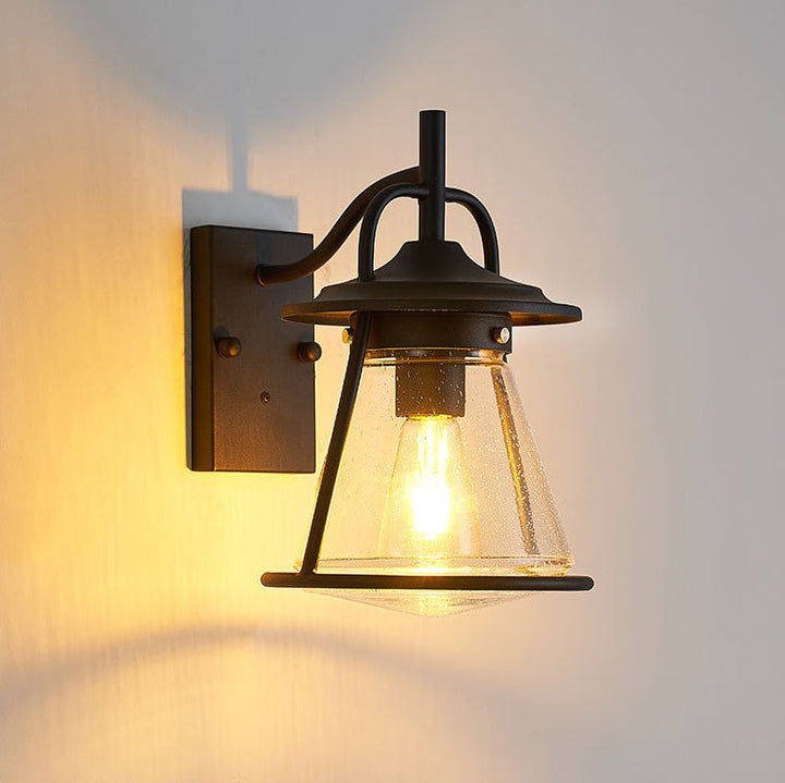 Waterproof Glass Cone Shade 1-Light Outdoor Wall Sconce Lamp | Bowlift