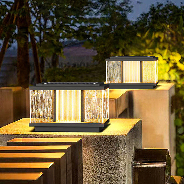 Modern Simplicity Aluminum Square Water-Rippled Glass LED Waterproof Solar Post Lamp Lawn Light For Garden | Bowlift
