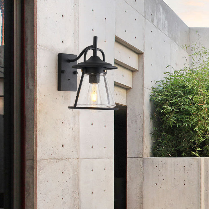 Waterproof Glass Cone Shade 1-Light Outdoor Wall Sconce Lamp | Bowlift