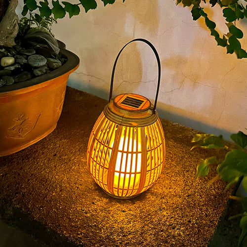 Modern Art Deco Solar Round Lantern Rattan LED Outdoor Landscape Light For Garden | Bowlift
