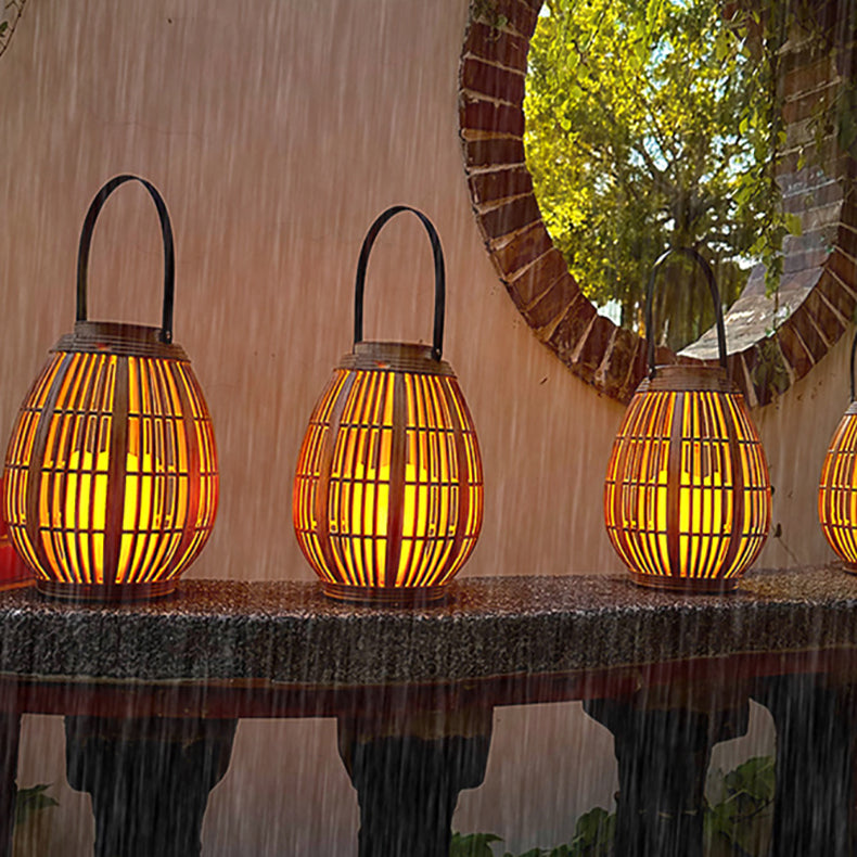 Modern Art Deco Solar Round Lantern Rattan LED Outdoor Landscape Light For Garden | Bowlift