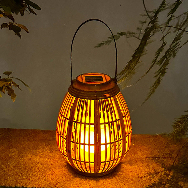 Modern Art Deco Solar Round Lantern Rattan LED Outdoor Landscape Light For Garden | Bowlift