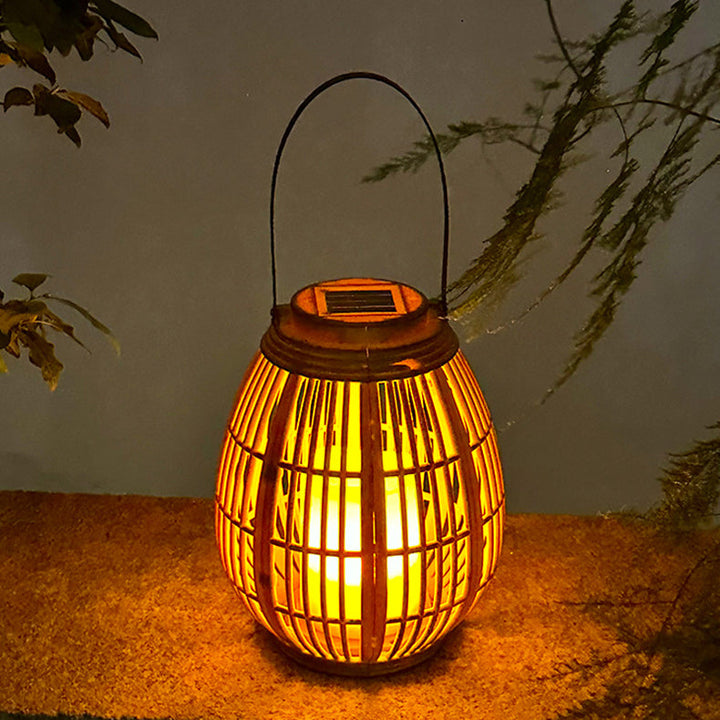 Modern Art Deco Solar Round Lantern Rattan LED Outdoor Landscape Light For Garden | Bowlift