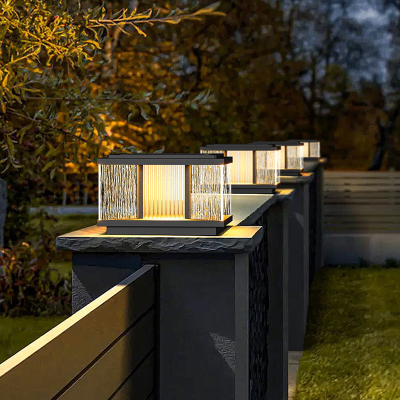 Modern Simplicity Aluminum Square Water-Rippled Glass LED Waterproof Solar Post Lamp Lawn Light For Garden | Bowlift