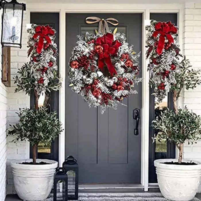 BowLift | Cordless Prelit Holiday Trim | LED Lights, Auto-Timer & Premium Red/White Decor