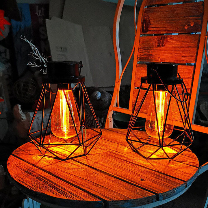 Solar Retro Iron Lantern Geometry LED Decorative Outdoor Landscape Light | Bowlift