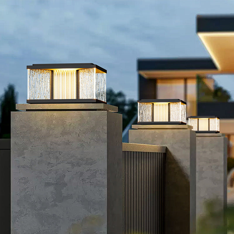 Modern Simplicity Aluminum Square Water-Rippled Glass LED Waterproof Solar Post Lamp Lawn Light For Garden | Bowlift