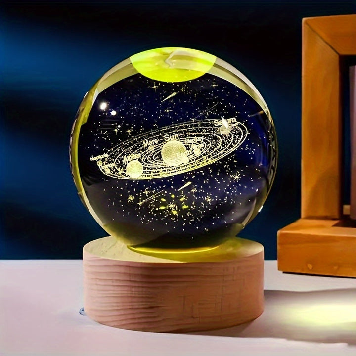 LumiSphere - Luxury 3D Crystal Table Lamp with Wooden Base Bowlift