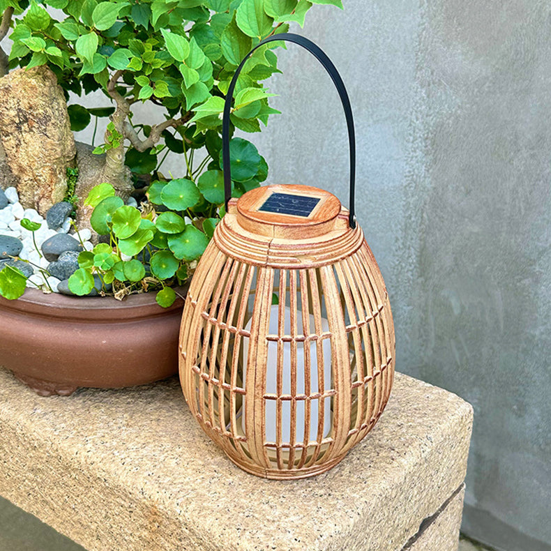 Modern Art Deco Solar Round Lantern Rattan LED Outdoor Landscape Light For Garden | Bowlift