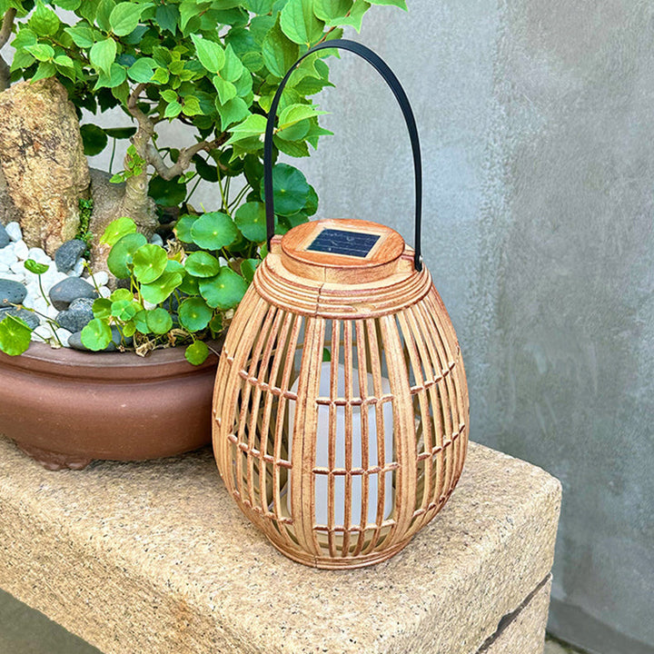 Modern Art Deco Solar Round Lantern Rattan LED Outdoor Landscape Light For Garden | Bowlift