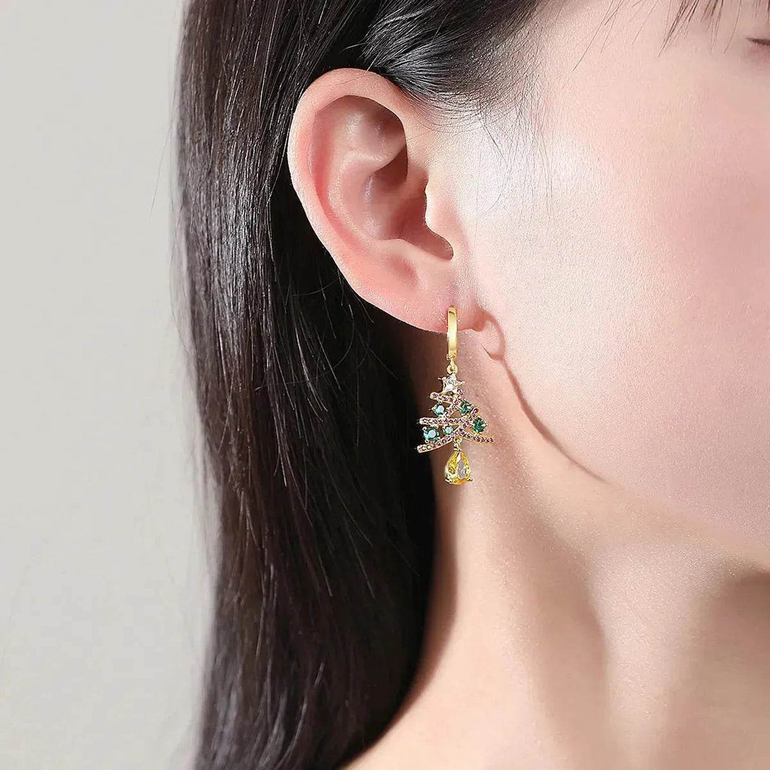 BowLift | New Christmas Tree Earrings With Colorful Rhinestones Fashion Personality Shining Earrings Gift For Women Jewelry