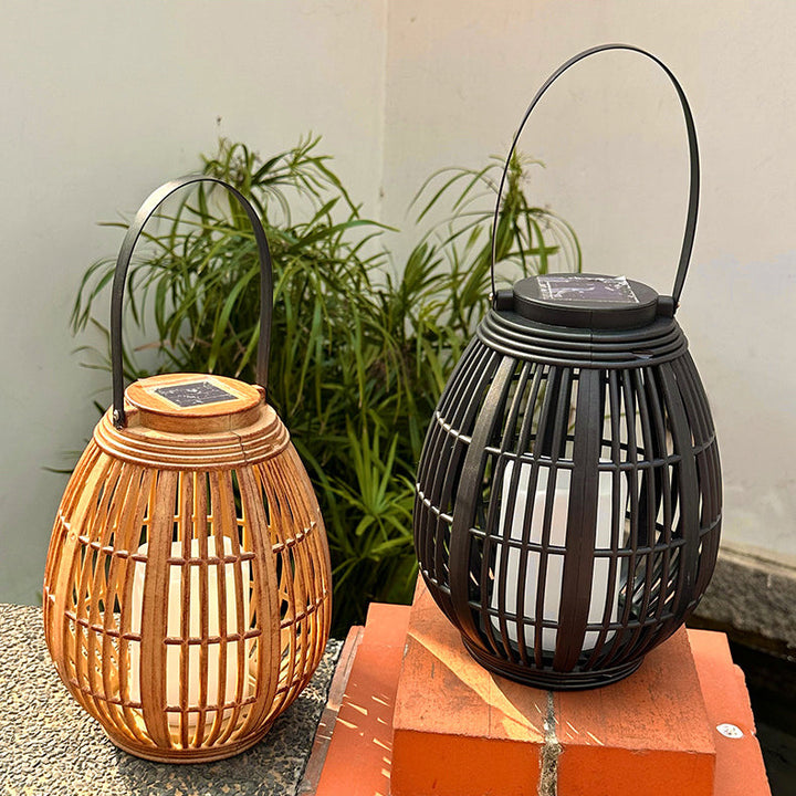 Modern Art Deco Solar Round Lantern Rattan LED Outdoor Landscape Light For Garden | Bowlift