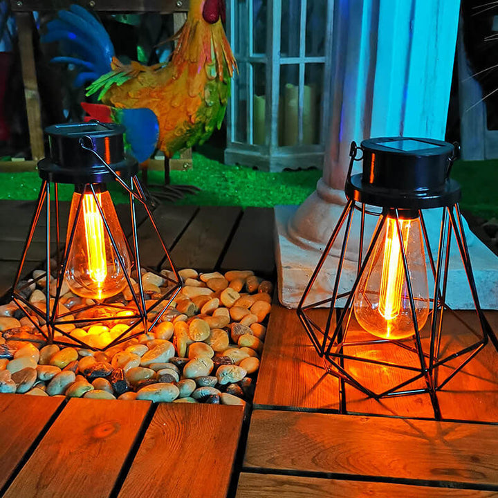 Solar Retro Iron Lantern Geometry LED Decorative Outdoor Landscape Light | Bowlift