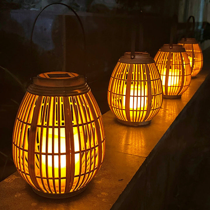 Modern Art Deco Solar Round Lantern Rattan LED Outdoor Landscape Light For Garden | Bowlift