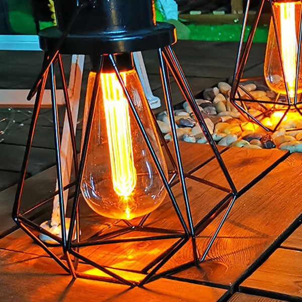Solar Retro Iron Lantern Geometry LED Decorative Outdoor Landscape Light | Bowlift