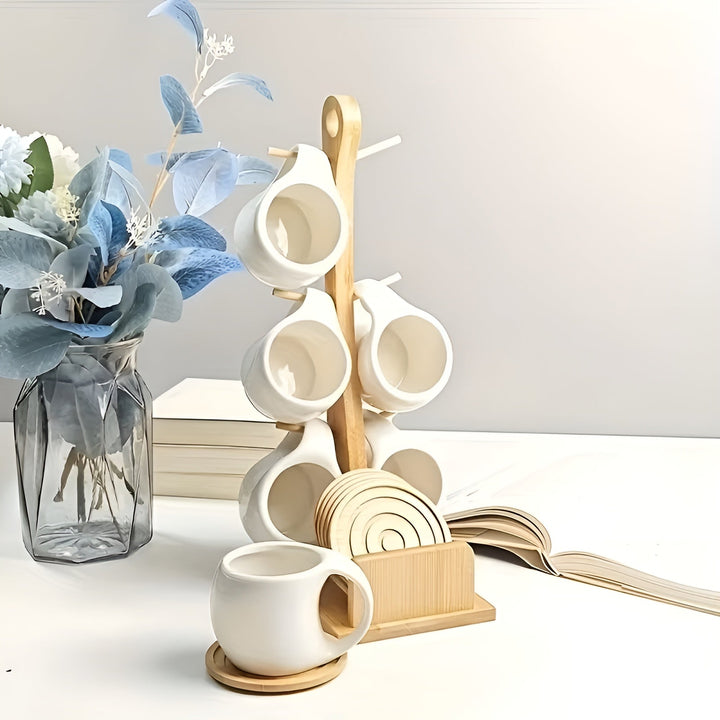 Ceramic Coffee Mug Set with Saucer & Stand – Stylish and Decorative | Perfect for Café and Home | Bowlift