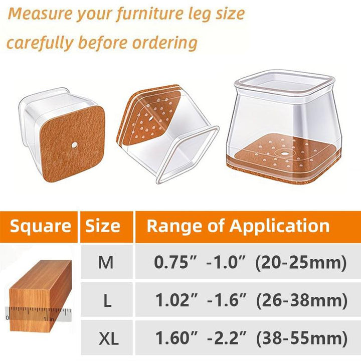 BowLift | Clear Silicone Chair Leg Caps with Integrated Felt Pads