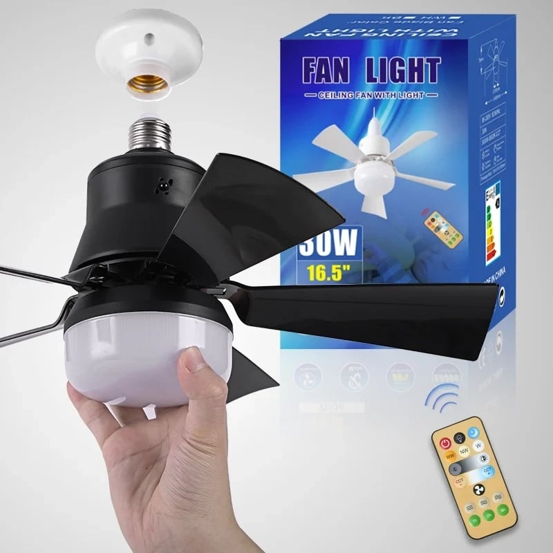 BowLift | LuxeBreeze Portable Ceiling Fan & Light | Elegant 2-in-1 solution with remote control for comfort and style