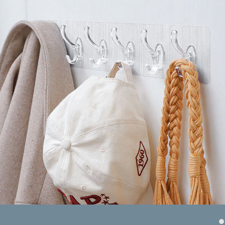 6 Hooks Multifunctional Self-Adhesive Hooks No Drilling Wall Transparent Hook | Bowlift
