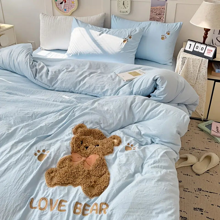 Teddy Bear Bedding Set – Ultra Soft and Cuddly | With duvet cover, bed sheet, and 2 pillowcases | Bowlift