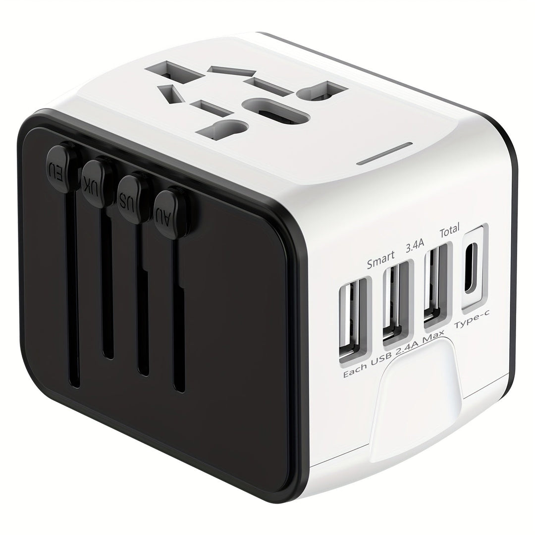 BowLift | Universal Travel Adapter with 4 USB Ports and Type-C – Worldwide Compatibility, Fast Charging Safety Features