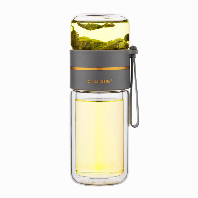 BowLift | Double-walled Glass Water Bottle with Tea Strainer - PureBrew