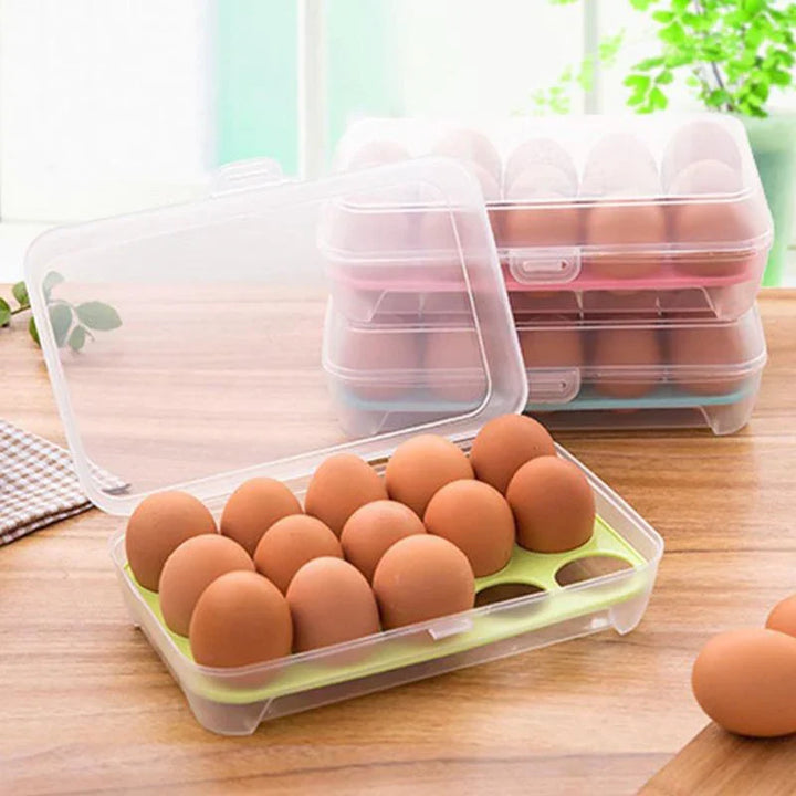 15 Grids Portable Egg Storage Box Egg Fresh Box Refrigerator Tray Container Double Layer Egg Crisper Bowlift