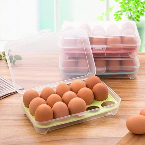 15 Grids Portable Egg Storage Box Egg Fresh Box Refrigerator Tray Container Double Layer Egg Crisper Bowlift