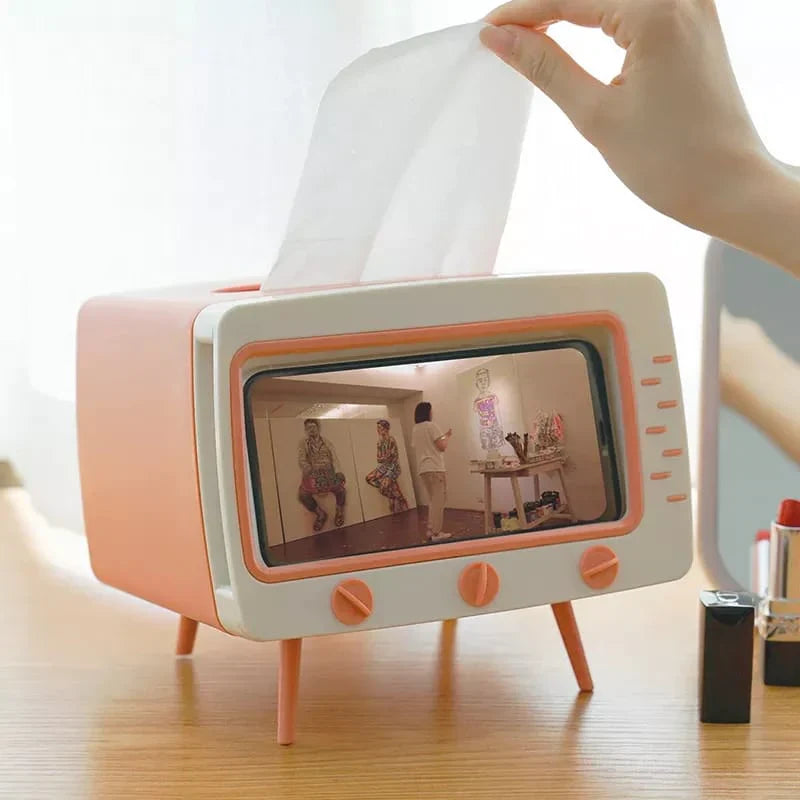 Creative Tv Tissue Box Holder With Phone Holder Bowlift