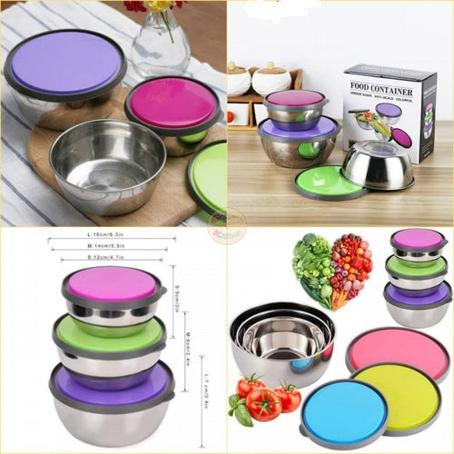 Stainless Steel 3 Pcs Food Storage Box Airtight Bowlift