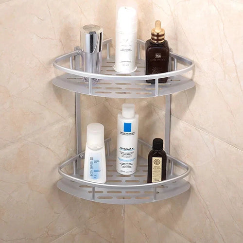 2 Layer Aluminum Steel Corner Bathroom Shelf Bowlift