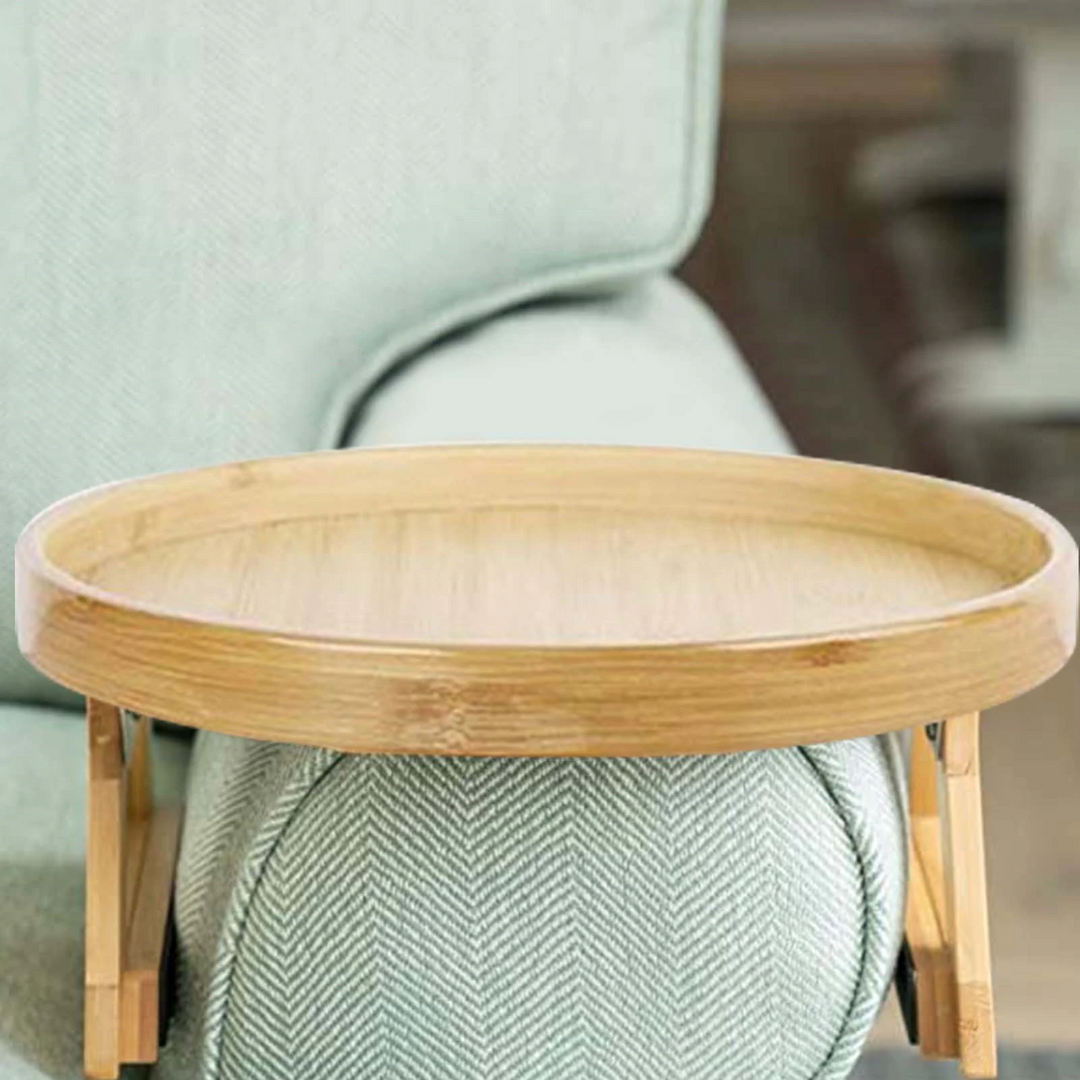 BowLift | Bamboo Sofa Armrest Clip-On Round Tray