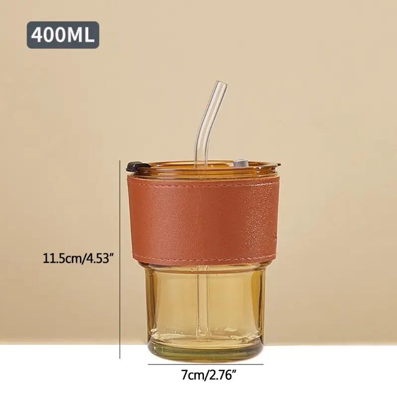 Drinking Glass Cup With Straw & Lid 400ML Bowlift
