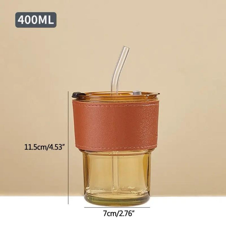 Drinking Glass Cup With Straw & Lid 400ML Bowlift