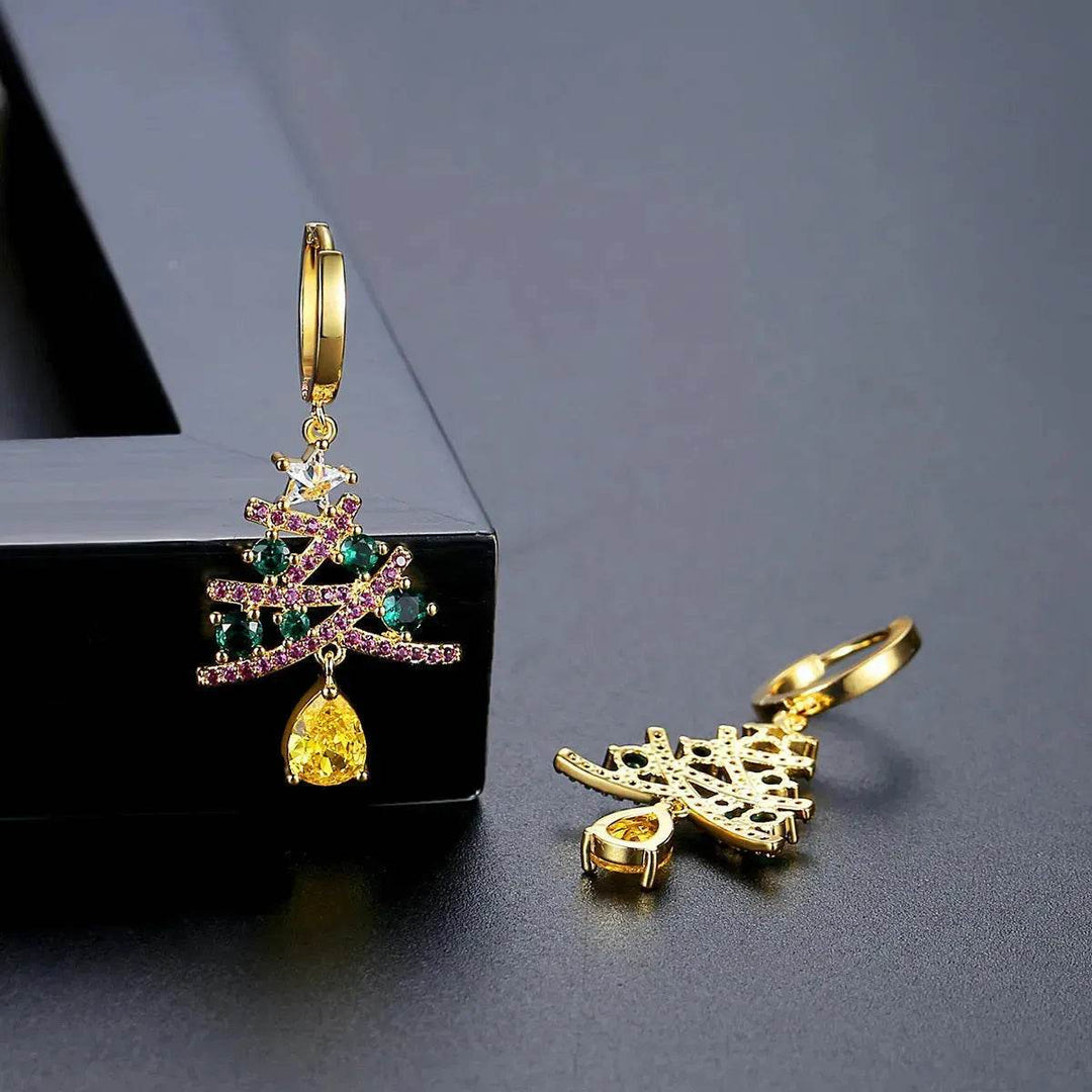 BowLift | New Christmas Tree Earrings With Colorful Rhinestones Fashion Personality Shining Earrings Gift For Women Jewelry