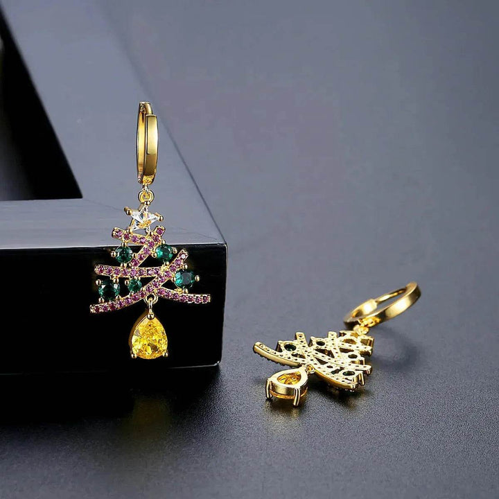 BowLift | New Christmas Tree Earrings With Colorful Rhinestones Fashion Personality Shining Earrings Gift For Women Jewelry