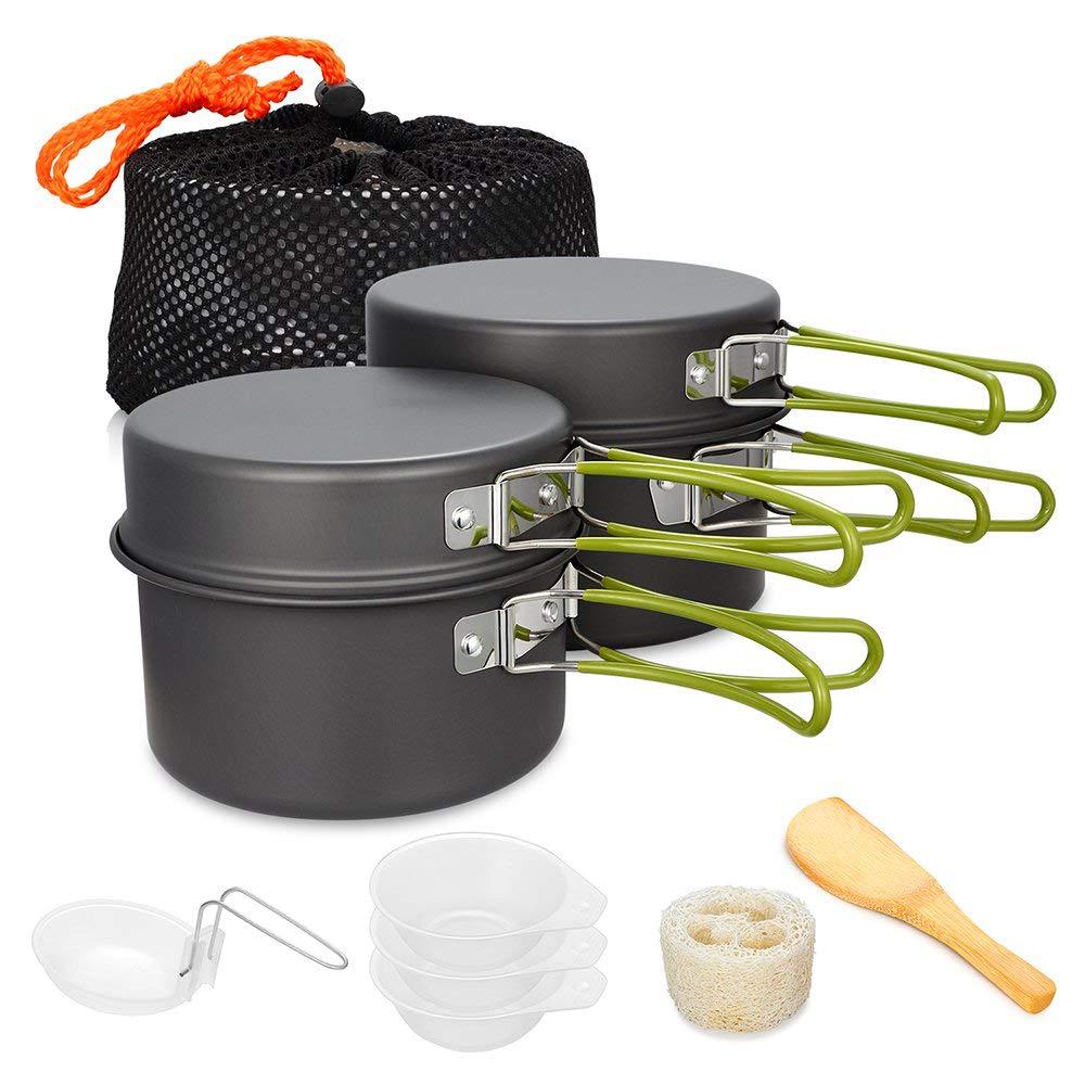 lightweight nonstick nesting camping cookware set with folding heat-resistant silicone handles and compact storage Bowlift