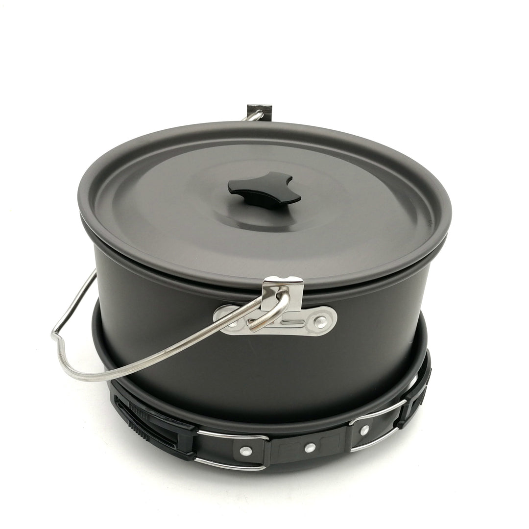 lightweight anodized aluminum camping cookware set with nesting pots kettle folding handles and nonstick interiors Bowlift