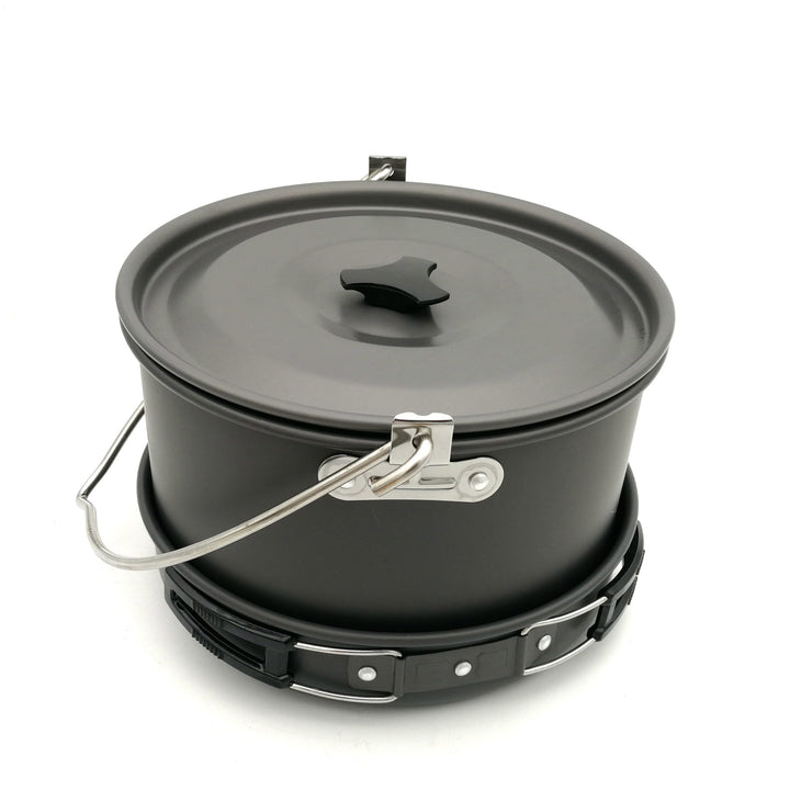 lightweight anodized aluminum camping cookware set with nesting pots kettle folding handles and nonstick interiors Bowlift