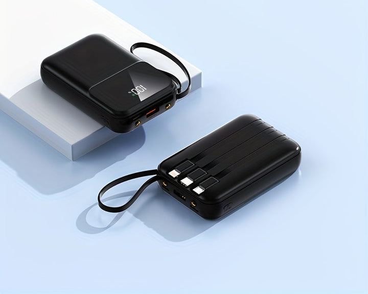 BowLift | 10000mAh Portable Power Bank with Fast Charging and Built-in Cables – Compact Phone Charger with LED display