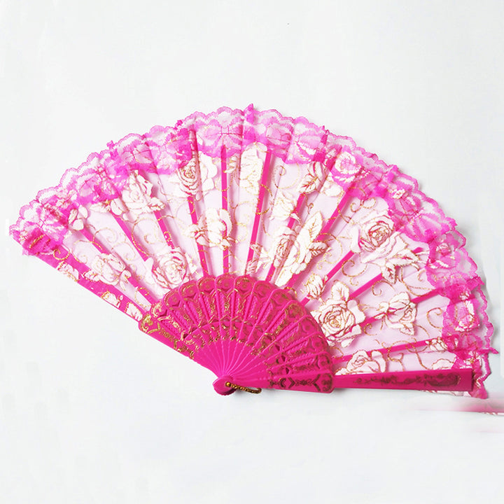 Ladies Designer Hand Fan with Floral Designs Bowlift