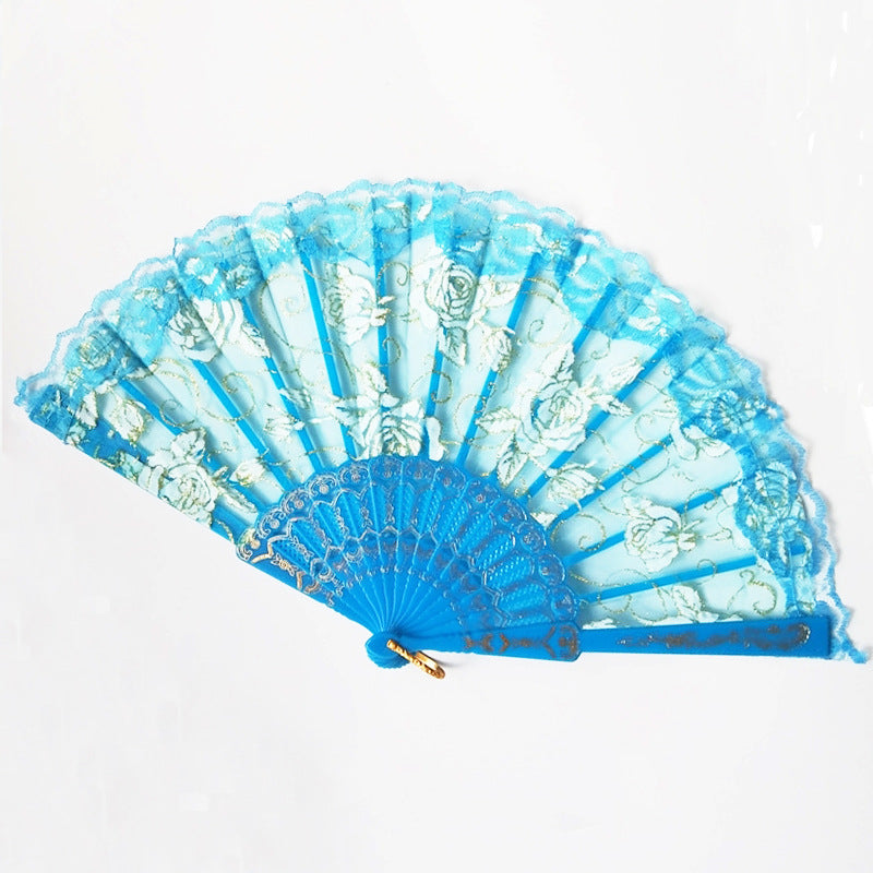 Ladies decorative hand fan with floral lace pattern Bowlift
