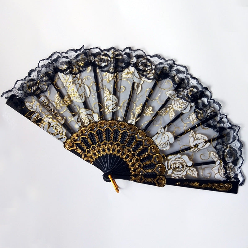 Ladies' Fan with Floral Lace Designs Bowlift