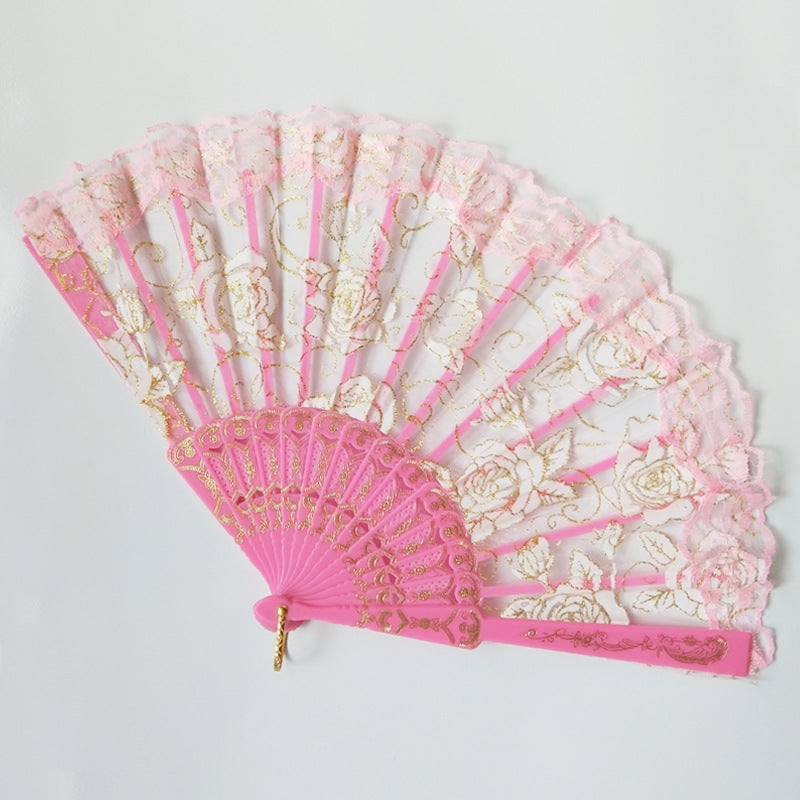 Ladies Designer Hand Fan with Floral Designs Bowlift