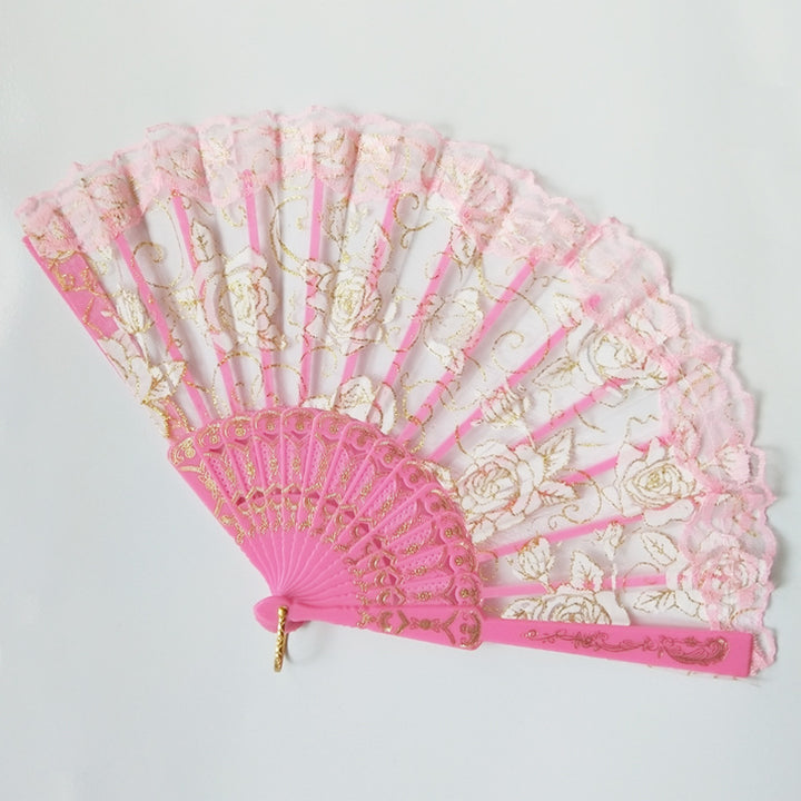 Ladies Designer Hand Fan with Floral Designs Bowlift