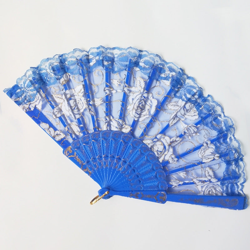 Ladies Designer Hand Fan with Floral Designs Bowlift