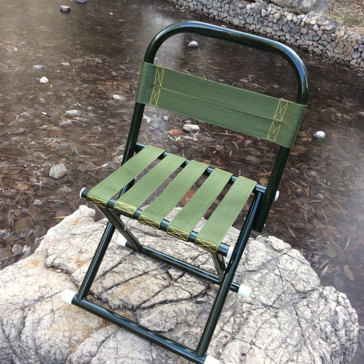 Portable folding camp stool with supportive backrest and heavy-duty webbing Bowlift