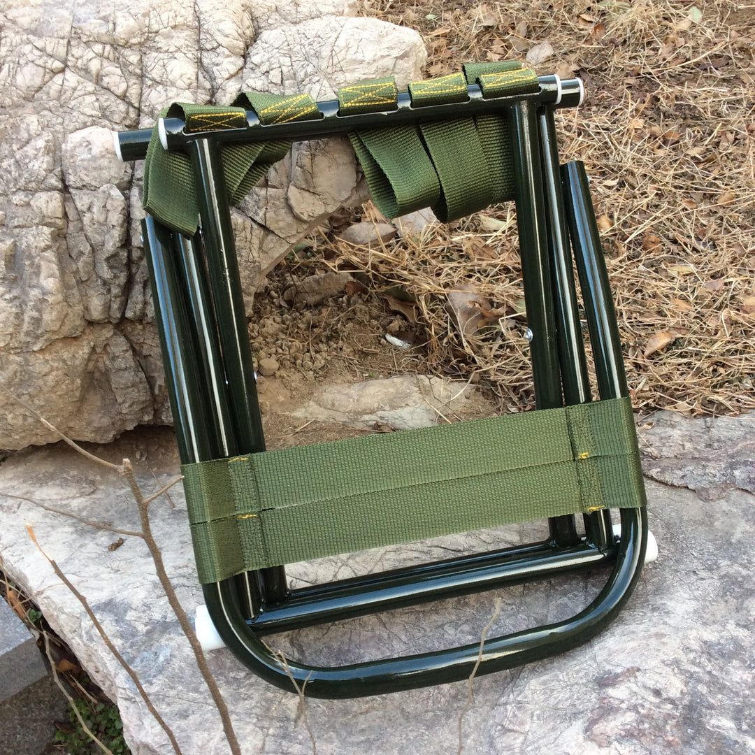Portable folding camp stool with supportive backrest and heavy-duty webbing Bowlift
